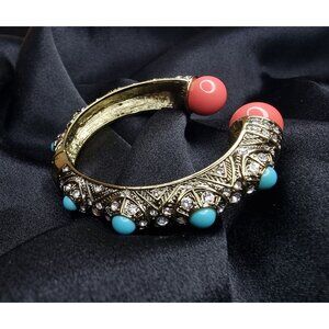 Heidi Daus Bejeweled Gold-Tone Cuff Bracelet W/ Turquoise & Coral Accents Rhines